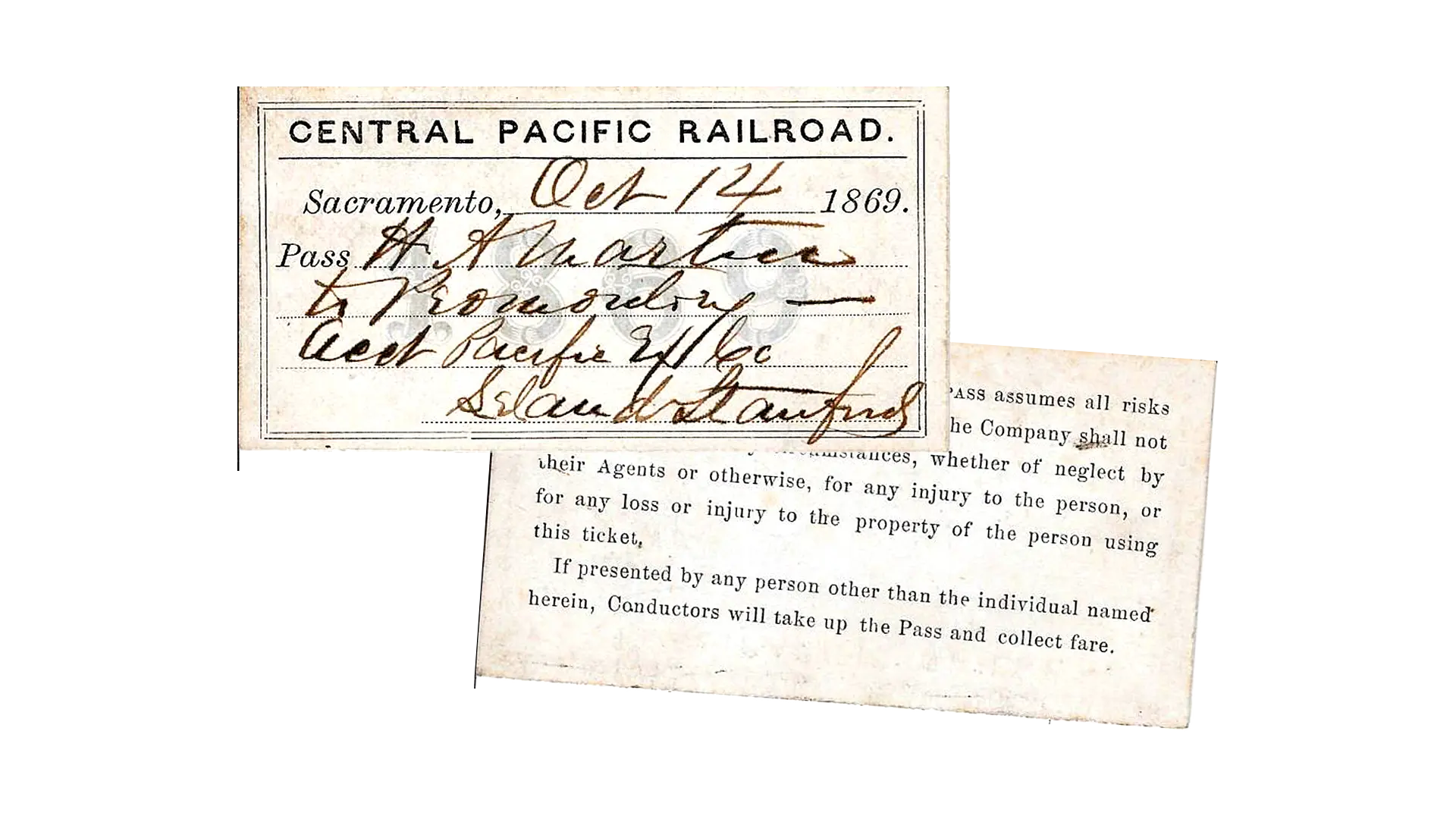 an image of an old train ticket from 1869