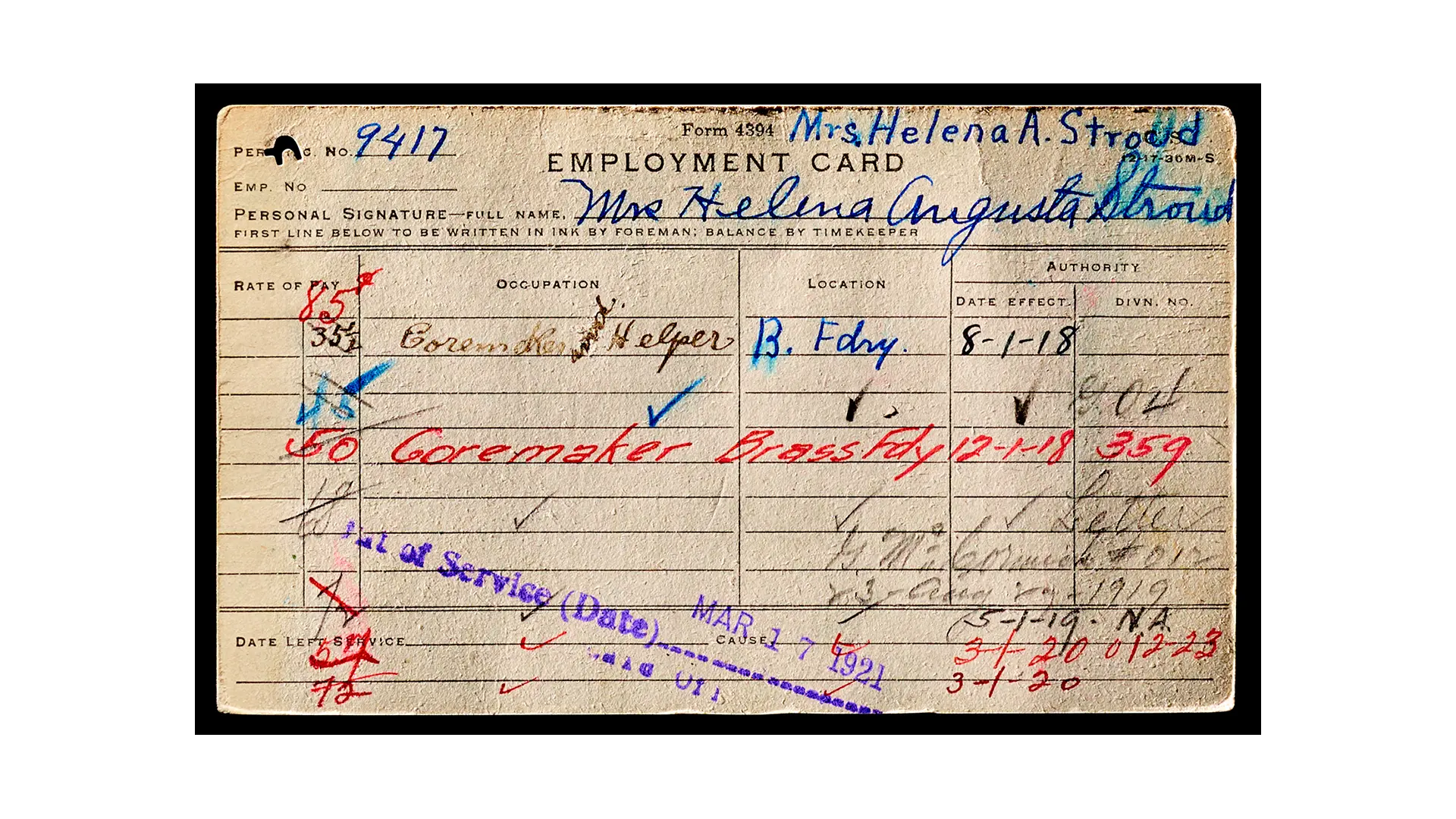 an image of an employment card from the early 20th century
