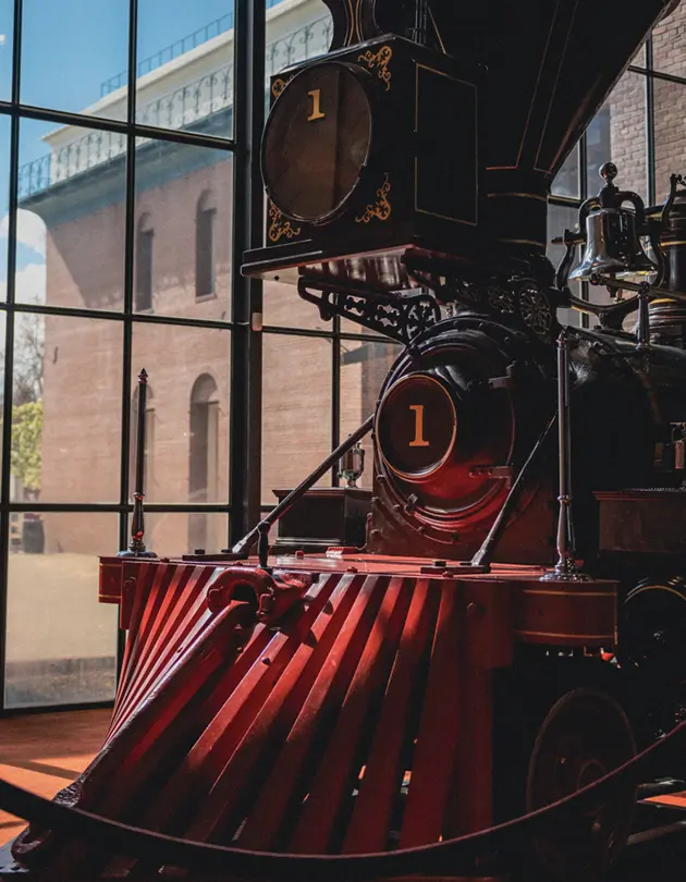 an image of a old train locomotive in the museum