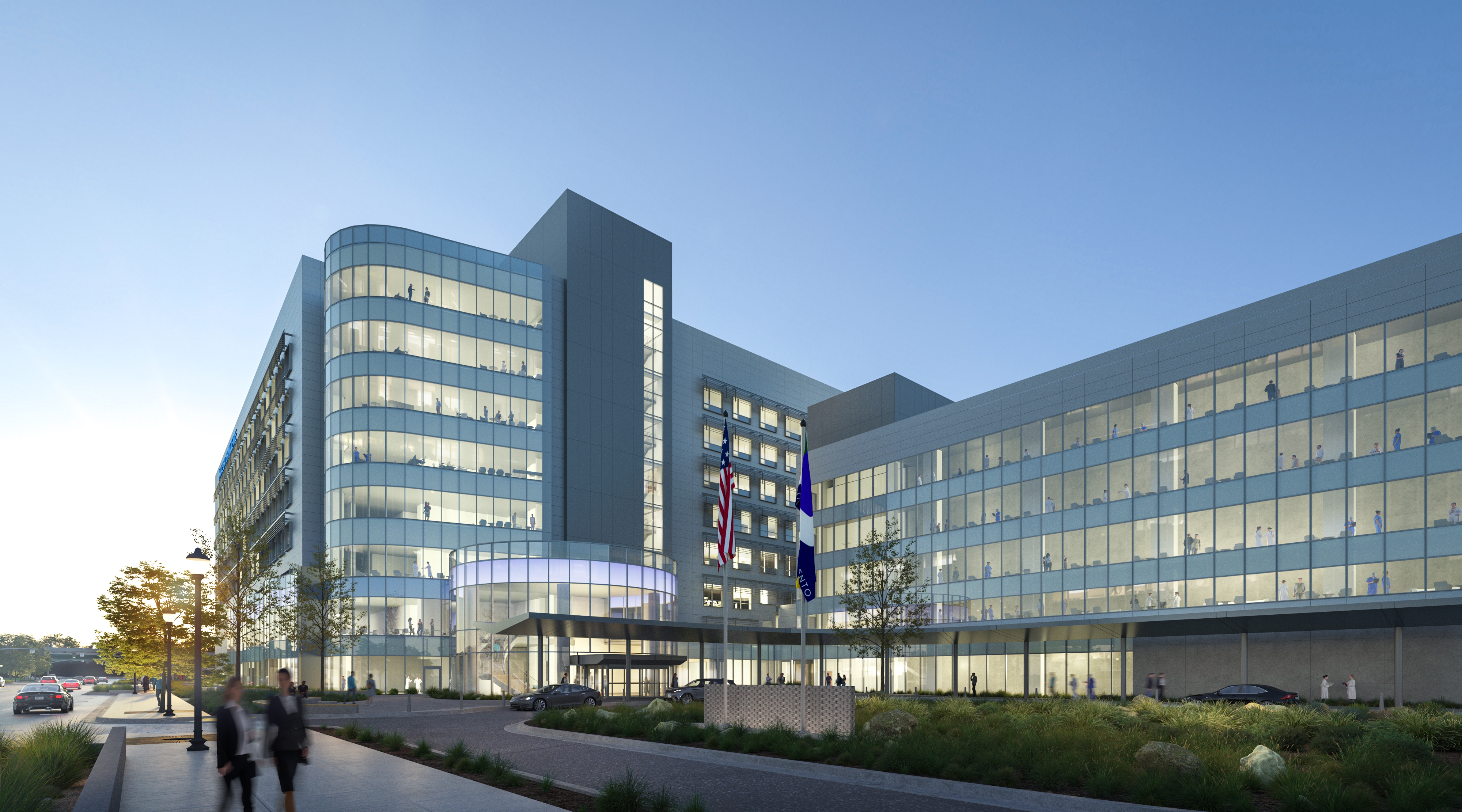 a 3d rendering of the future Kaiser facility at the Railyards