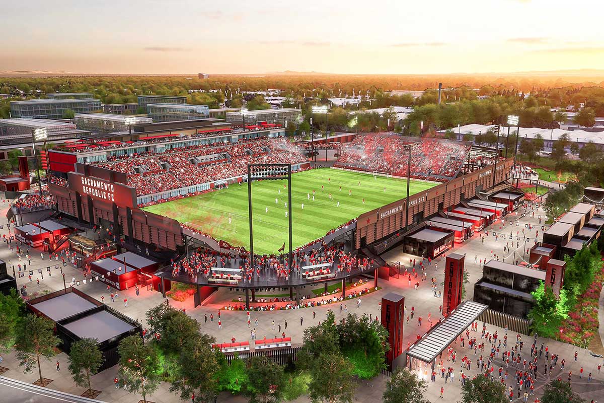 A rendering of the Sacramento Republic Soccer Stadium in Sacramento.