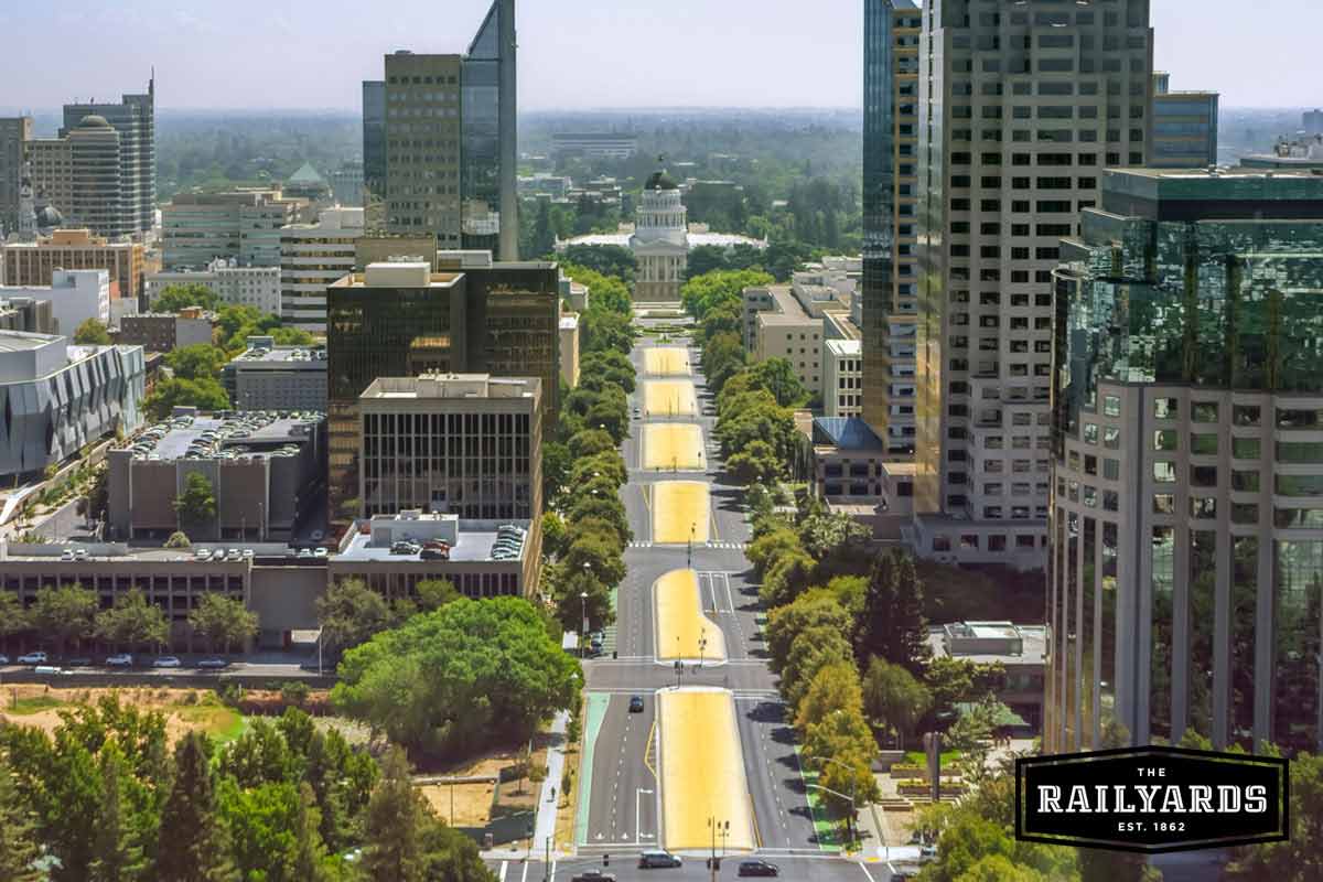 An overhead view of Sacramento, featuring the capitol building. Learn more about new opportunities in the state capital.