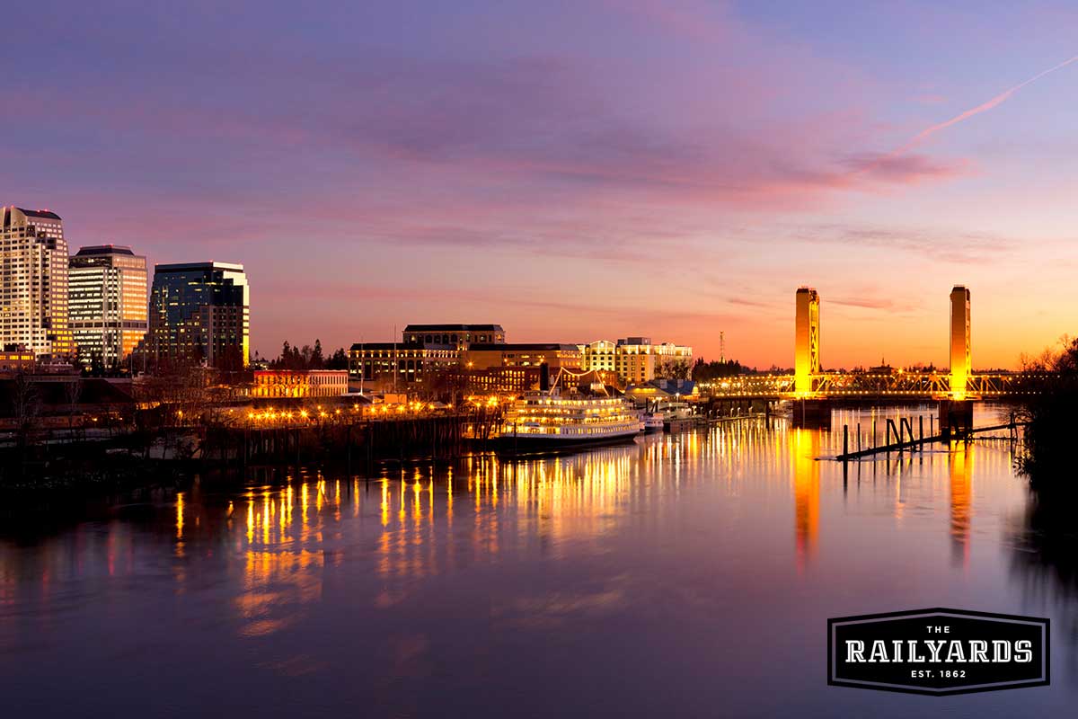 The Sacramento skyline at sunset.
